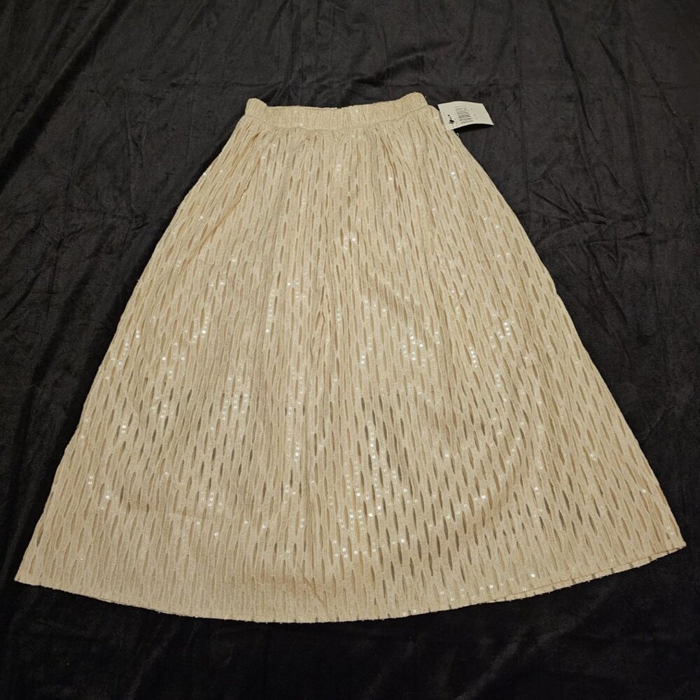 A.B.S By Allen Schwartz Champagne Colored,Sequins Lace Knit Skirt Small NWT Boho